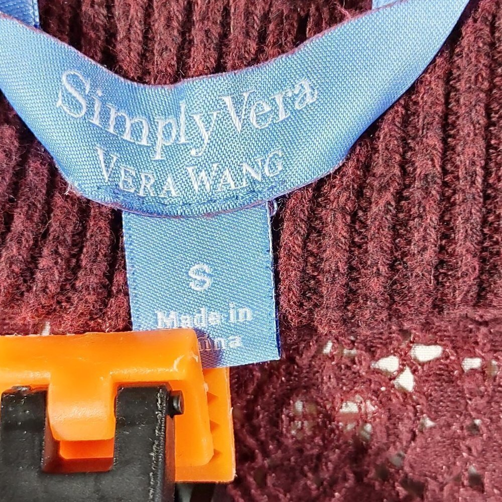 VERA WANG (SIMPLY VERA), BURGUNDY LACE SWEATER, SIZE S - Picture 12 of 12